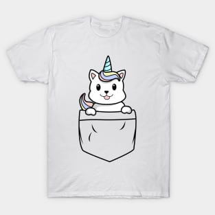 Cute loving Caticorn pocket Unicorn girl T-Shirt